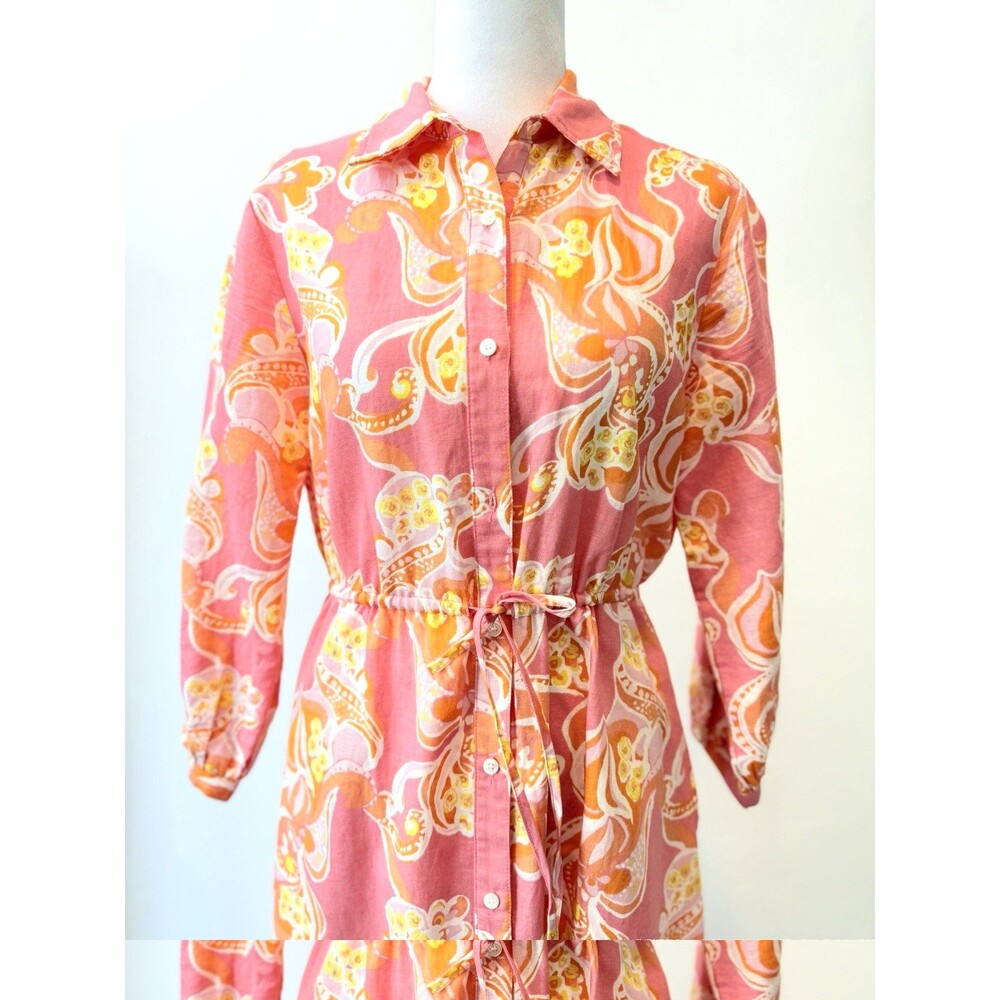 J.McLaughlin Women's Shirt Dress XS Pink Orange Abstract Print Midi Maxi - Picture 4 of 12